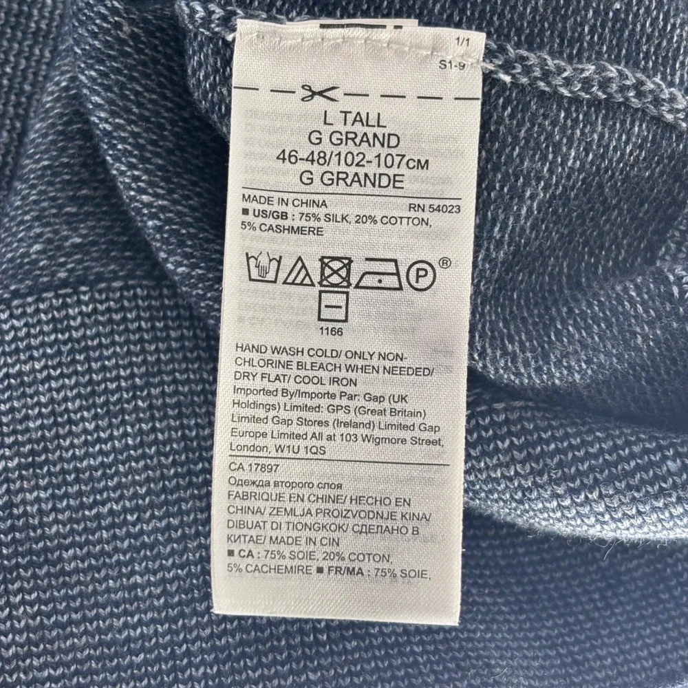 Banana Republic V-Neck Sweater Mens Large Tall Blue Silk Cotton Cashmere Luxury
